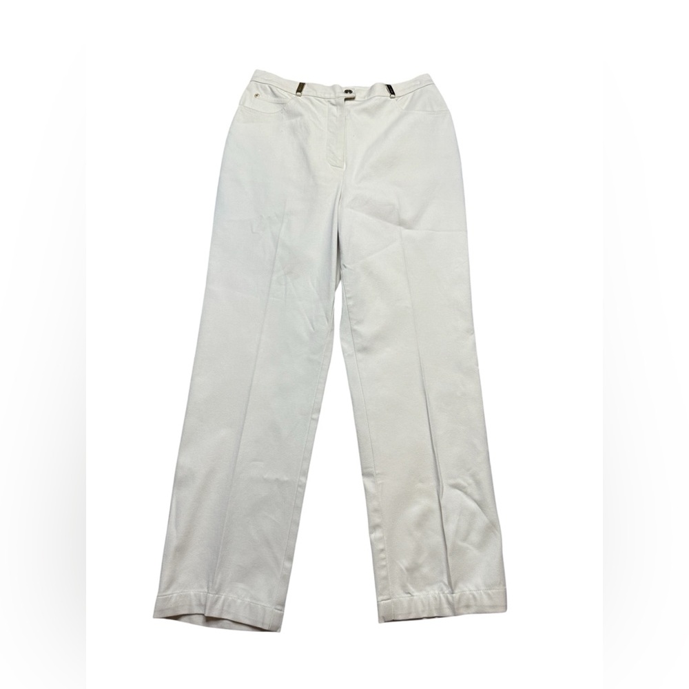 👖 ST. JOHN Sport by Marie Gray Cream Stretch Straight Pants Sz 10 🤍